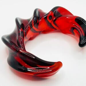 Vintage Artisan Red Swirl Sculptural Handmade Glass Cuff Bracelet